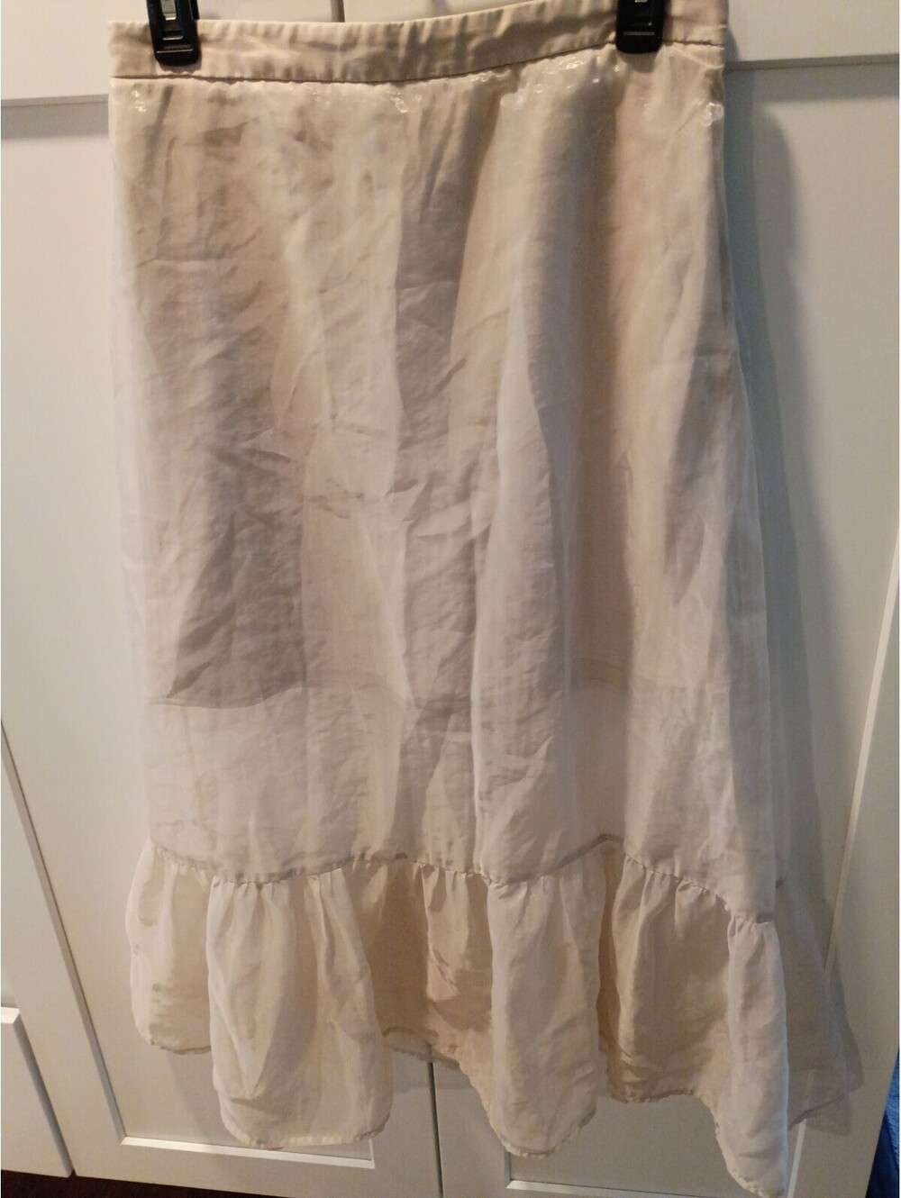 Anthropologie Cream Ruffle Hem Midi Skirt UK 14 / US 10
